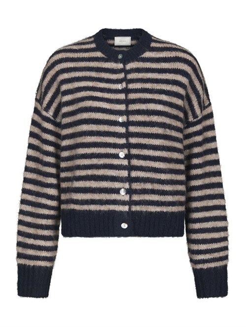 Neo Noir Isana STribet Strik Cardigan, Fluffy, Navy/Lys